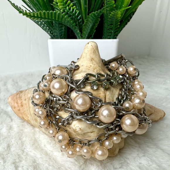 Multi-Strand Pearl and Silver Bracelet - Picture 1 of 5